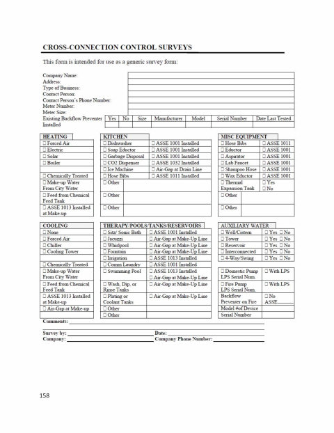 First page of the Cross-Connection Control Survey
