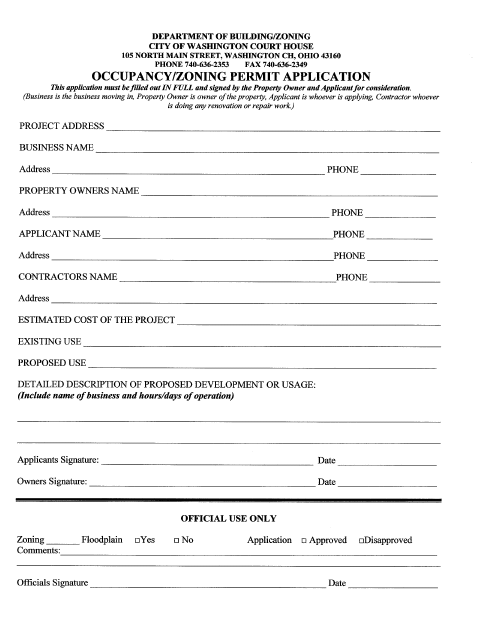 First page of the Occupancy/Zoning Permit Application