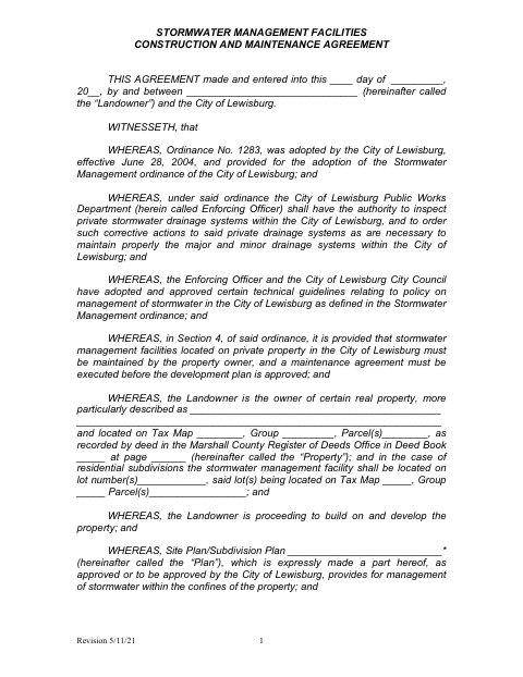 First page of the Stormwater Management Facilities Construction and Maintenance Agreement