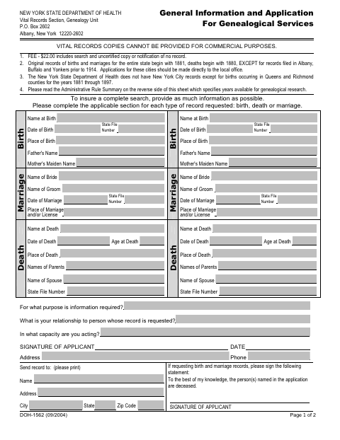 First page of the Genealogical Services Application