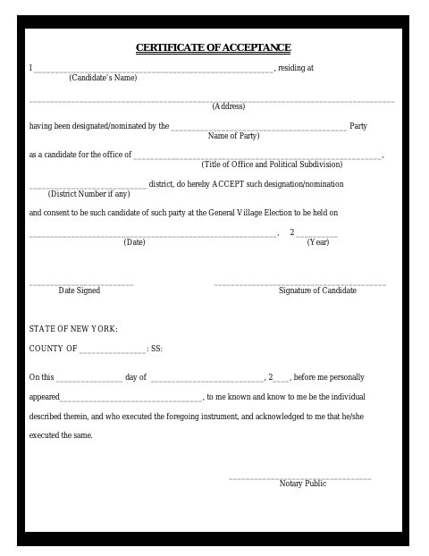 First page of the Certificate of Acceptance