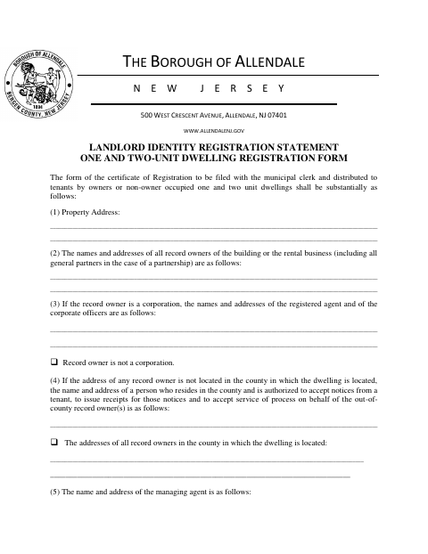 First page of the Landlord Identity Registration Statement