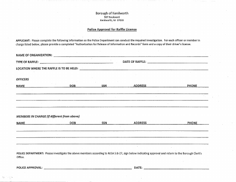 First page of the Police Approval for Raffle License