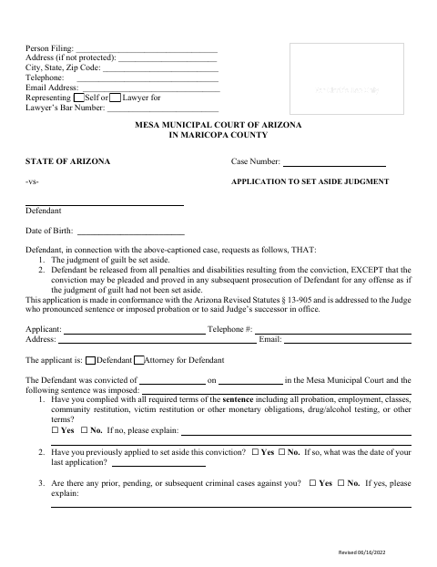 First page of the Criminal Application to Set Aside Judgment