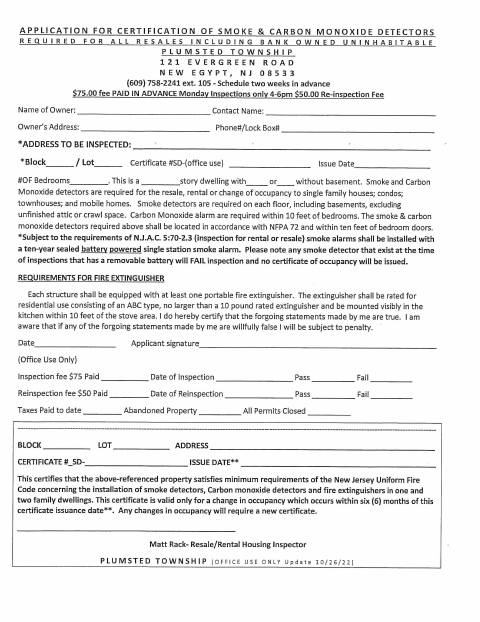 First page of the Smoke Certification Application