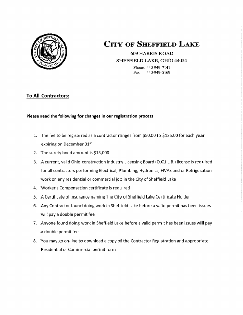 First page of the Contractor Registration