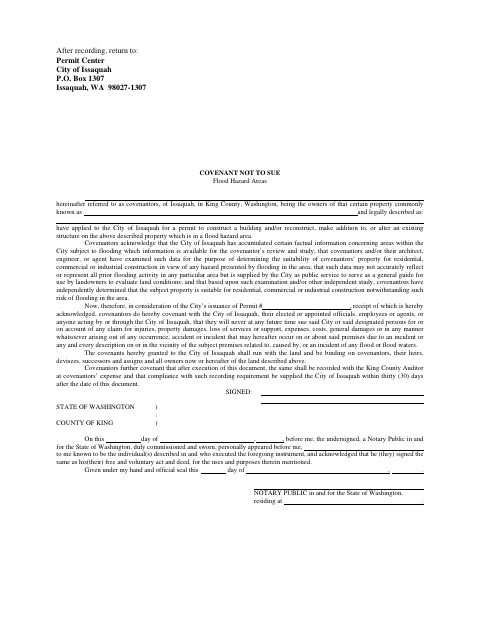 First page of the Covenant Not to Sue Flood Hazard Areas