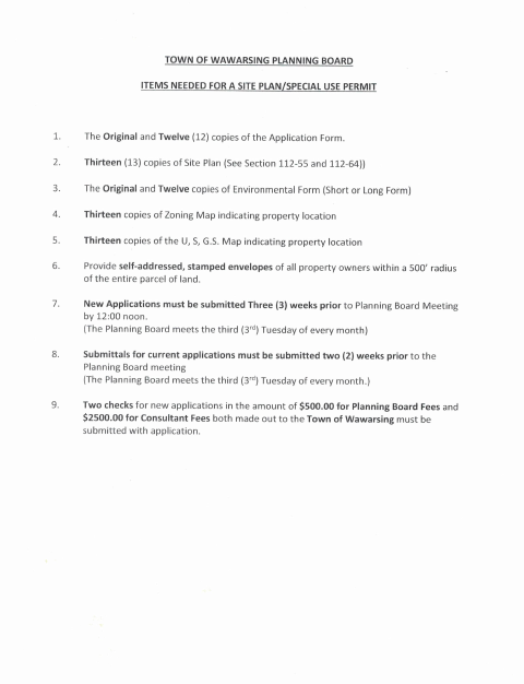 First page of the Site Plan and Special Use Permit Application