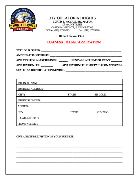 First page of the Business License Application