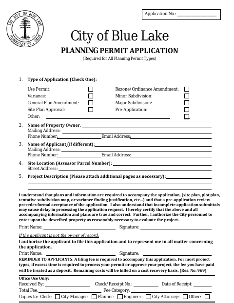 First page of the Planning Permit Application