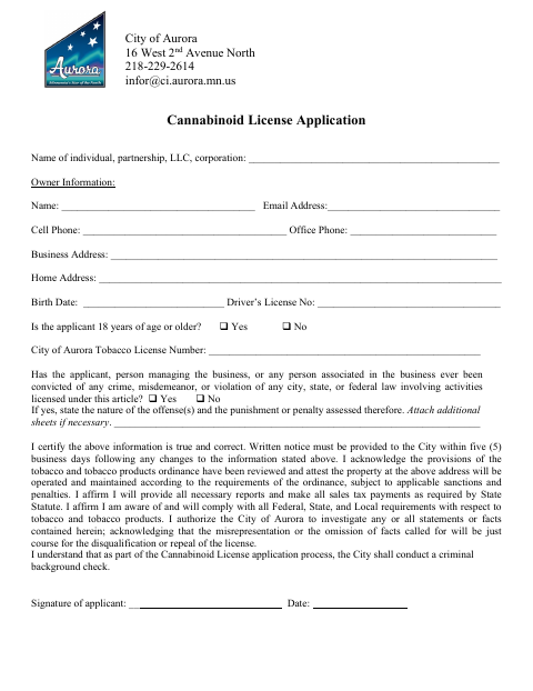 First page of the Cannabinoid License Application