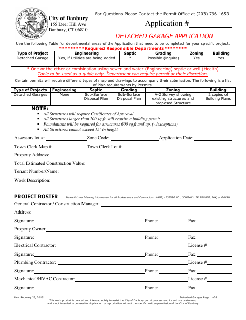 First page of the Detached Garage Application