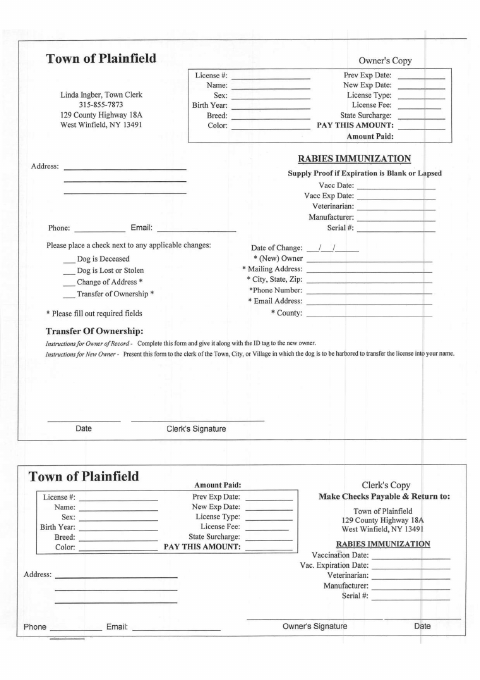 First page of the Dog License