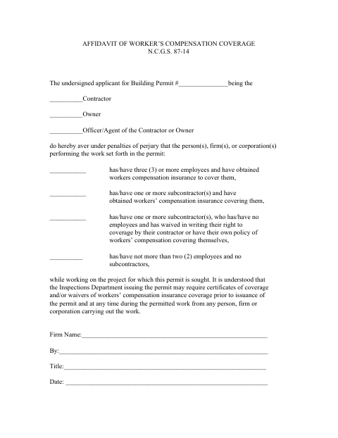 First page of the Affidavit of Worker’s Compensation Coverage