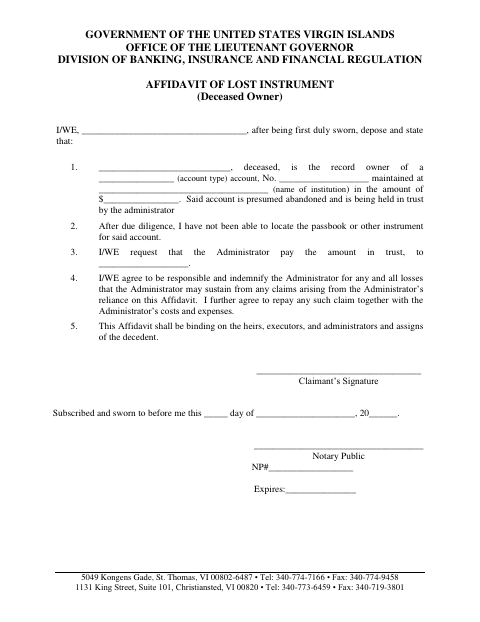 First page of the Affidavit of Lost Instrument (Deceased Owner)