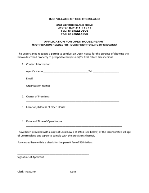 First page of the Application for Open House Permit