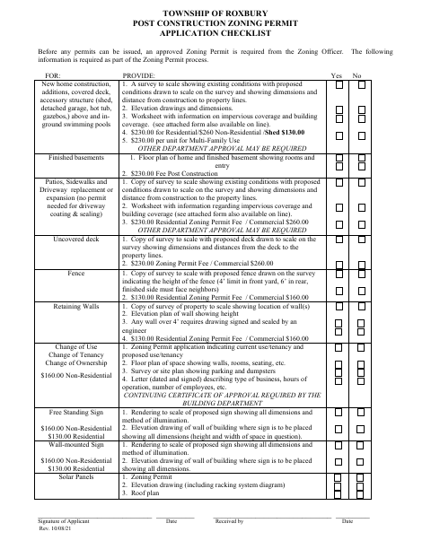 First page of the Post Construction Zoning Permit Application