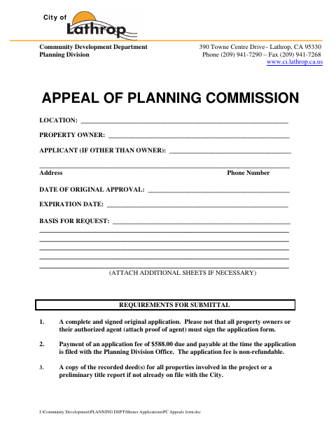First page of the Appeal of Planning Commission