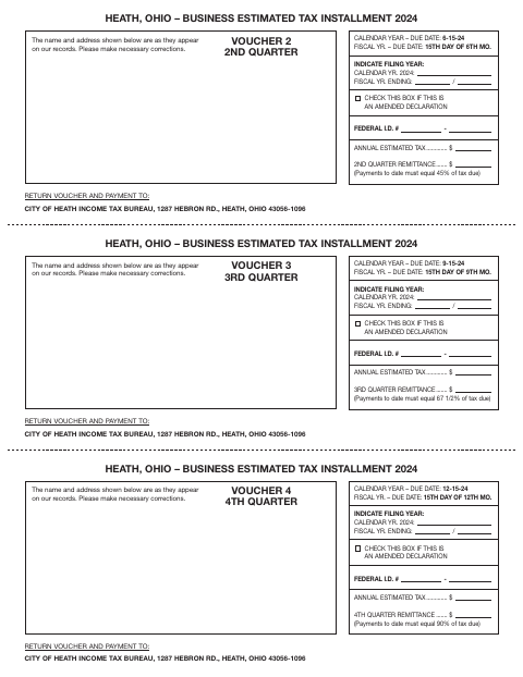 First page of the Business Estimated Tax Installment Voucher