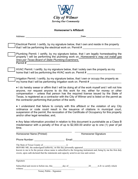 First page of the Homeowner’s Affidavit