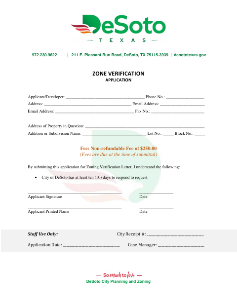 First page of the Zone Verification Application