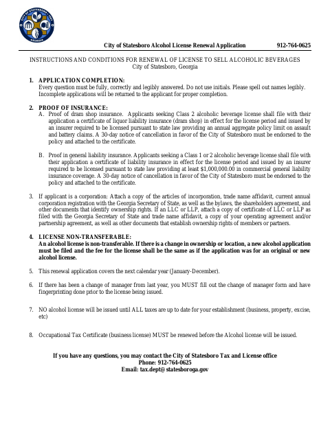 First page of the Alcohol License Renewal Application