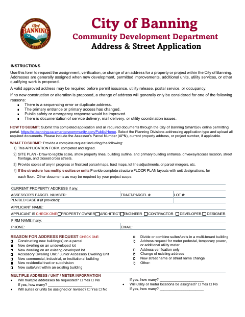First page of the Address & Street Application