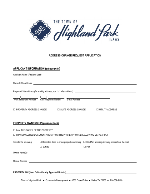 First page of the Address Change Request Application