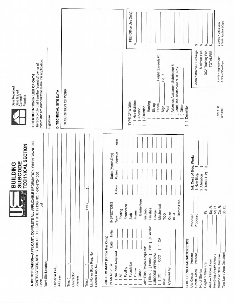 First page of the Building Subcode Permit