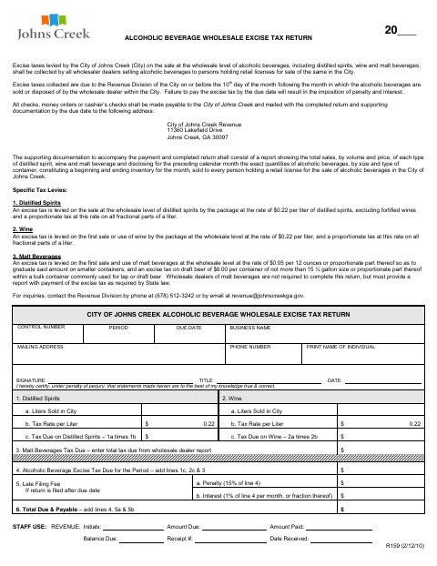 First page of the Alcoholic Beverage Wholesale Excise Tax Return