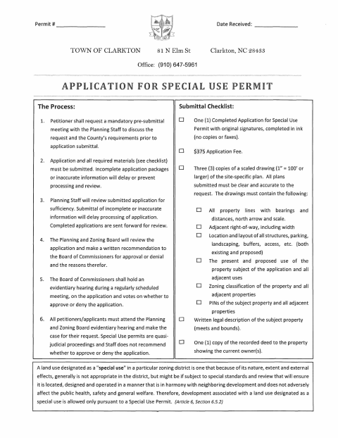 First page of the Special Use Permit Application