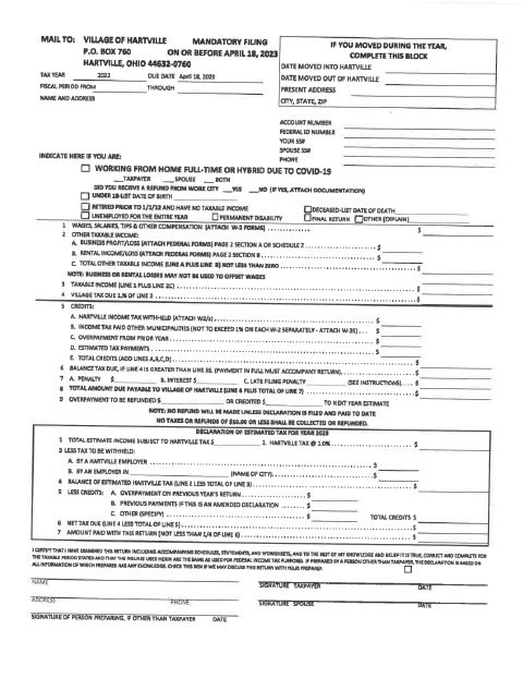 First page of the 2022 Individual and Business Income Tax Form