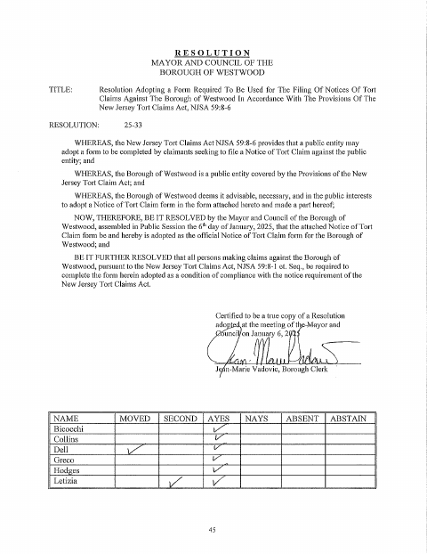First page of the Notice of Tort Claim