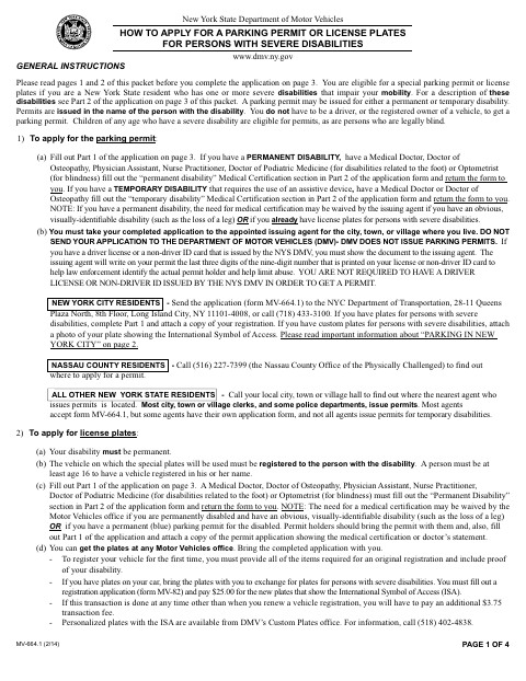 First page of the Application for a Parking Permit or License Plates for Persons With Severe Disabilities