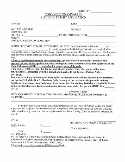 First page of the Building Permit Application