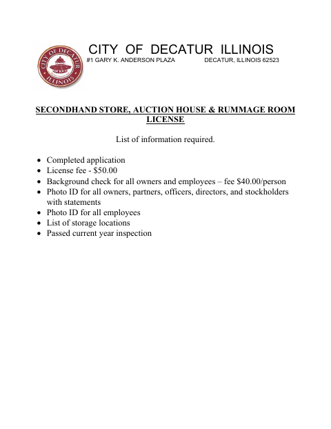 First page of the Secondhand Store, Auction House & Rummage Room License Application