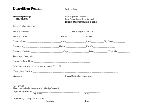 First page of the Demolition Permit