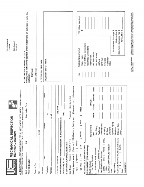 First page of the Mechanical Inspection Technical Form