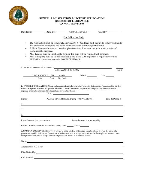 First page of the Rental Registration & License Application