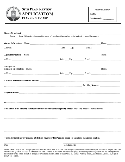 First page of the Site Plan Review Application