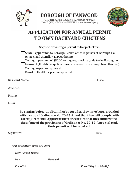 First page of the Application for Annual Permit to Own Backyard Chickens
