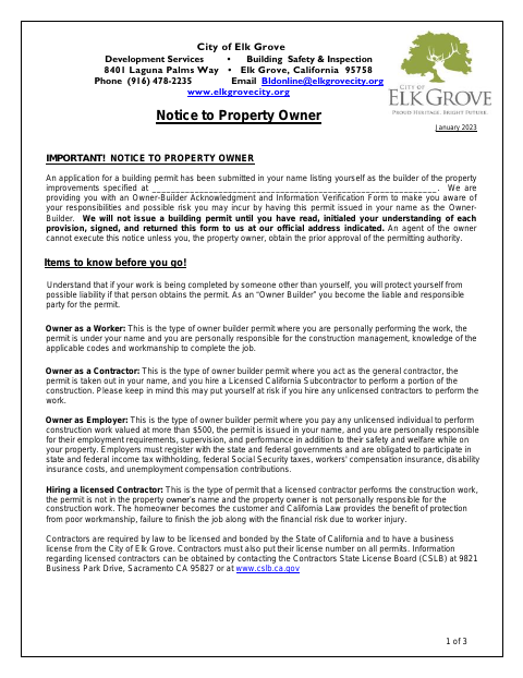 First page of the Notice to Property Owner