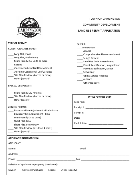 First page of the Land Use Permit Application