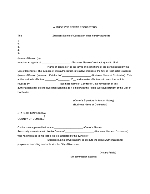 First page of the Authorized Permit Requesters Form