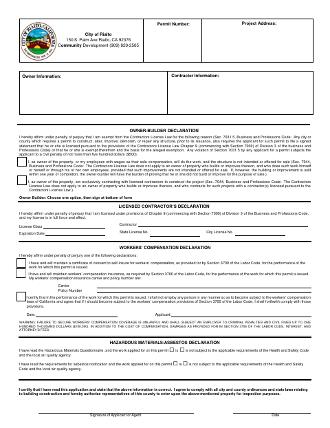 First page of the Owner-Builder Declaration