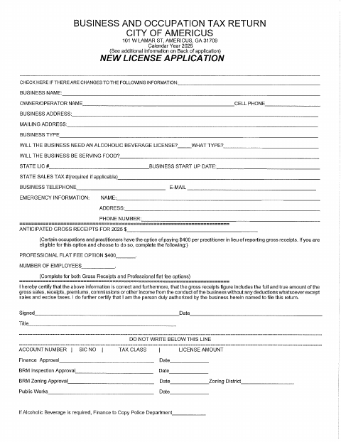 First page of the Business License Application