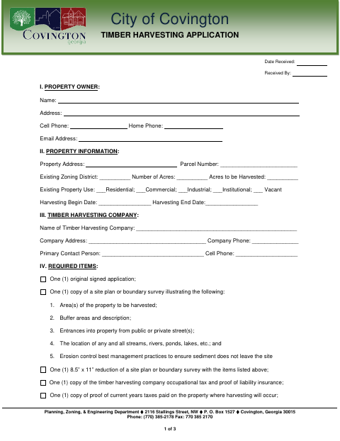 First page of the Timber Harvesting Application