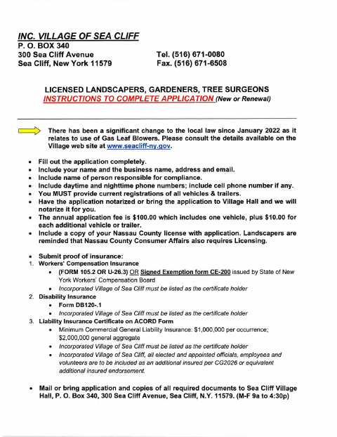 First page of the Commercial Landscaper, Gardener and Tree Surgeon Permit Application