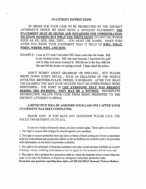First page of the Police Statement Form