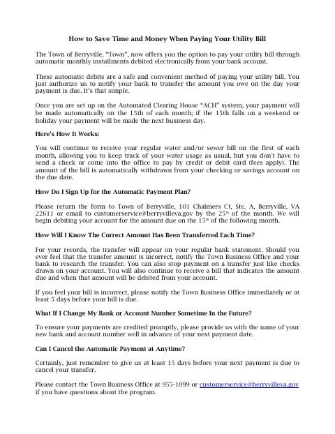 First page of the ACH Letter and Authorization Form
